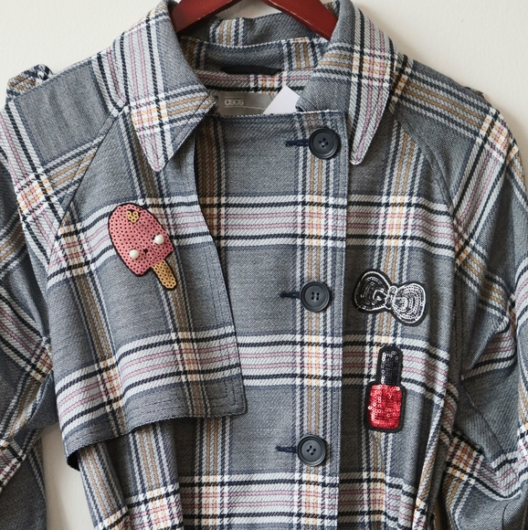 WOMEN'S COATS AND JACKETS PLAID BELTED TRENCH COAT - Picture 2 of 6